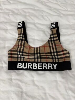 Burberry Beige Nova Check Logo Bralette with Black Band